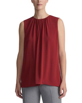 Lafayette 148 New York Gathered Neck Sleeveless Silk Blouse