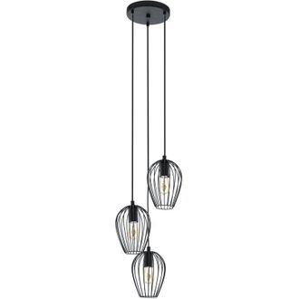 Eglo Eglo Lampada a sospensione Newtown, lampada a sospensione a tre punti luce vintage, lampada a sospensione retr&ograve; in acciaio, nero, E27, diametro 38 cm