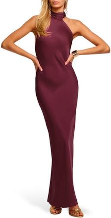 Ramy Brook Tatiana Halter Neck Satin Gown in Cranberry at Nordstrom, Size 10