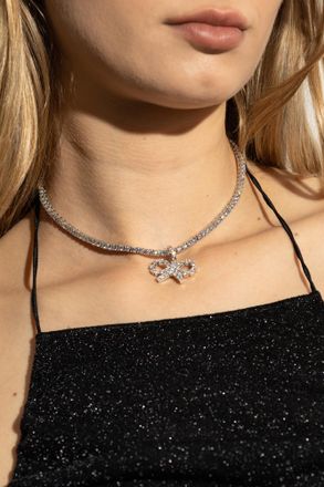 Self Portrait Necklace With Shimmering Crystals, Womens, Silver