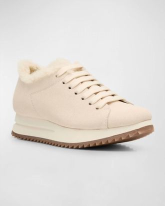 Pedro Garcia Womens Orinda Shearling Sneakers In Basmati