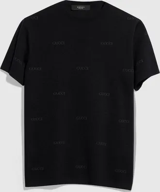 Gucci Wool Silk Gucci Jacquard T-shirt, Size XXXL, Black