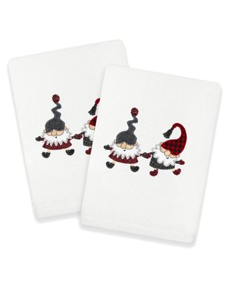 Linum Home Textiles Christmas Gnomes - Embroidered Luxury Set Of 2 Turkish Cotton Hand Towels