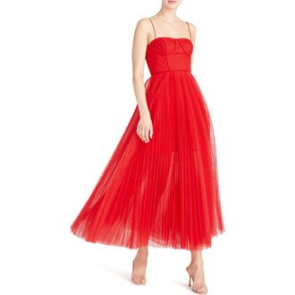 Monique Lhuillier Sleeveless Tulle Maxi Dress in Poppy Red at Nordstrom, Size 4