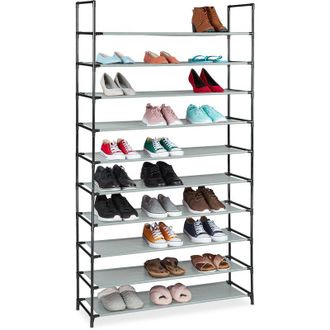 Relaxdays Relaxdays - plug-in shoe rack, xxl shoe organiser, storage, 10 tiers, 50 pairs of shoes, modular system, grey