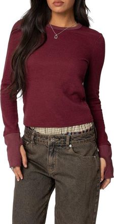Edikted Waffle Long Sleeve T-Shirt in Burgundy at Nordstrom, Size X-Small