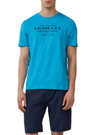 s.Oliver T-Shirt S.OLIVER, Herren, Gr. XXL, blau (t&uuml;rkis), Jersey, Obermaterial: 83% Baumwolle, 13% Polyester, 4% Elasthan, bedruckt, meliert, regular fit h&uuml;ft