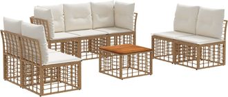 vidaXL Conjunto De Sof&aacute;s De Exterior 8 Uds. Natural Y Crema Poli&eacute;ster Vidaxl