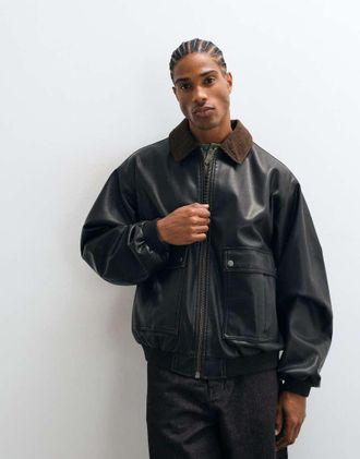 Asos giacca bomber effetto pelle con colletto a contrasto marrone