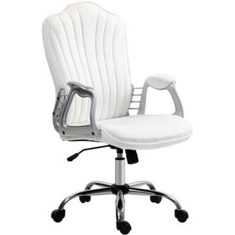 HOMCOM Homcom - Silla De Oficina Silla De Escritorio Giratoria Con Altura Ajustable Reposabrazos Respaldo Curvado Funci&oacute;n De Basculante Blanco