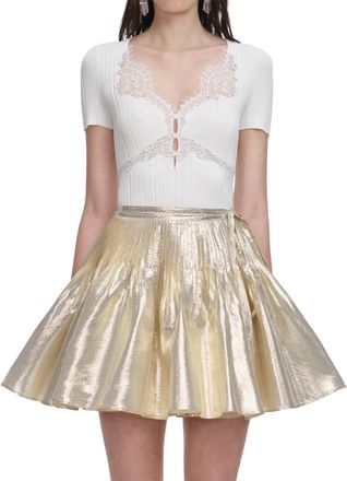 Self Portrait Knit Top with Delicate Lace Trim