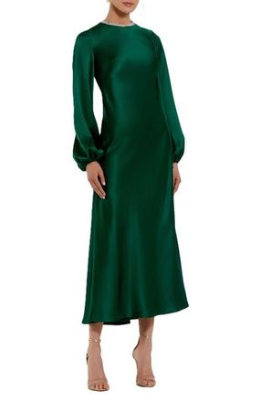 Mac Duggal High Neck Long Sleeve Crystal Detail Dress in Emerald at Nordstrom, Size 12