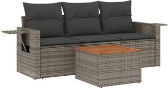 vidaXL Set De Sof&aacute;s De Jard&iacute;n 4 Pzas Y Cojines Rat&aacute;n Sint&eacute;tico Gris Vidaxl