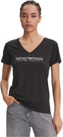 Emporio Armani Zwarte V-hals T-shirt - Dames - T-shirts - Zwart - S - Katoen - Tops