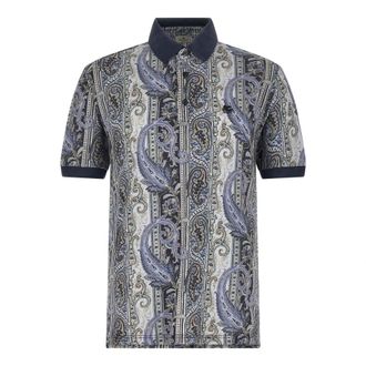 Etro Tops, Heren, Blauw, XL, Katoen, Piqu&eacute; polo shirt van katoen met Arnica-motief