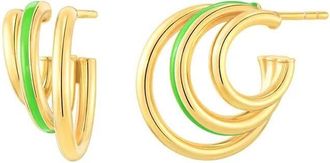 Gold & Honey Womens Enamel Triple Hoop Earrings In Neon Green