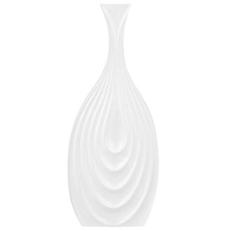 Beliani Beliani - Florero Decorativo De Gres Blanco 39 Cm Superficie Tallada Forma Irregular Thapsus