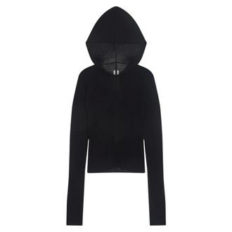 Rick Owens Hoodies, female, Black, Size: S Cropped Ribbed Hooded Sweatshirt