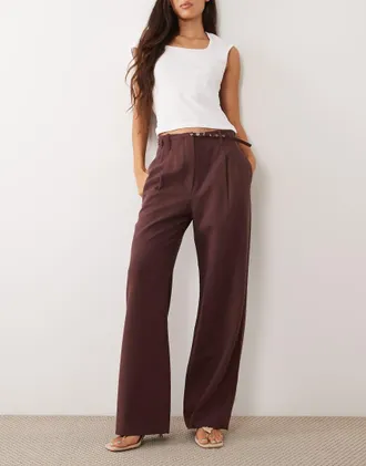 Abercrombie & Fitch pantaloni a gamba larga a vita alta Sloane con cintura bordeaux-Rosso