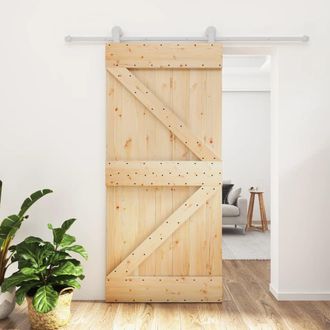 Berkfield Home Sliding Door with Hardware Set 95x210 cm Solid Wood Pine in Brown
