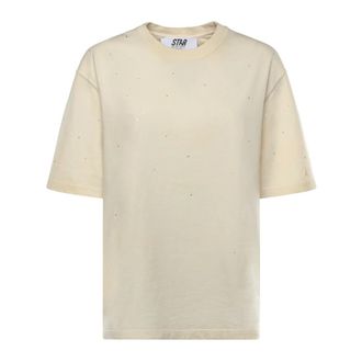 Golden Goose T-Shirts, female, Beige, Size: 2XS Star Print Relaxed Fit T-Shirt