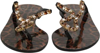 Dolce & Gabbana Black Crystals Flats Sandals Beachwear Womens Shoes (Pre-Owned)