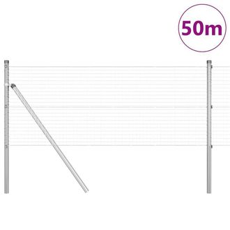 Berkfield Home Modern Welded Wire Fence with 13 Posts 0.6x50 m Galvanised Steel in Silver