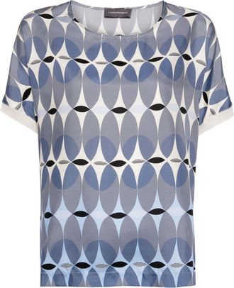 Lorena Antoniazzi geometric-print silk T-shirt - women - Silk - 42 - Blue