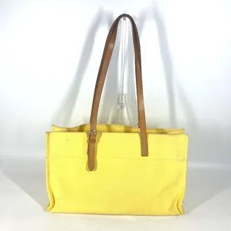 Herm&egrave;s Yellow Leather Canvas Shoulder Bag Tote Bag (Pre-Owned)
