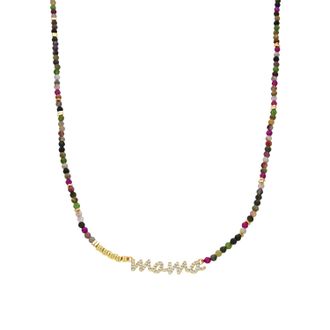 Luxenter ketting in 925 sterling zilver en meerkleurige toermalijn, afgewerkt in 18 karaat geel goud - Mama