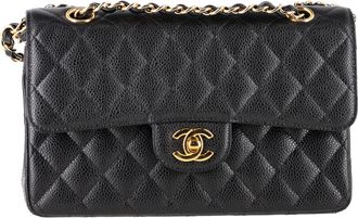 Chanel Pre-owned Womens Small Classic Double Flap Quilted Bag in Black Lambskin Leather - One Size