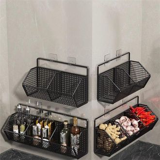 OEM Organizer Per Cipolle, Zenzero E Aglio - Cestino Per Verdure Da Parete Nero, Porta Spezie In Ferro, 368,415,3 Cm