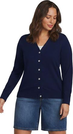 Lands End Plus Size Double Trim Cotton V-neck Cardigan Sweater in Deep Sea Navy at Nordstrom, Size 3X