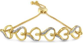 House of Brilliance 10K Yellow Gold over Silver Diamond Accented Open Hearts Chain Bolo Bracelet at Nordstrom