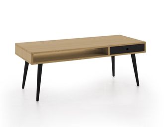 HOGAR 24 Mesa de centro de madera maciza natural, color encerado y negro