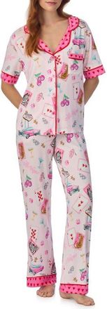 Room Service PJs Print Pajamas in Pink/Novel at Nordstrom, Size X-Large