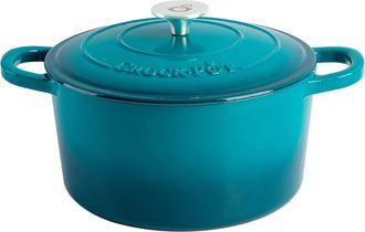 Crock-pot Artisan 7 Quart Round Enameled Cast Iron Dutch Oven with Lid in Teal