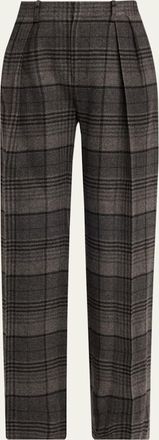 Ralph Lauren Collection Jody Plaid Wool Pleated Wide-Leg Pants