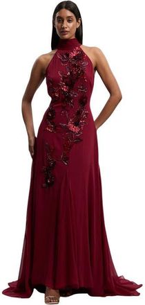 Karen Millen Petite Halter Maxi Dress in Wine at Nordstrom, Size 10