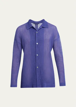 Homme Pliss&eacute; Issey Miyake Mens Rustic Mesh Button-Down Shirt