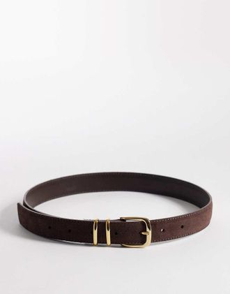 Arket Cintura in vera pelle scamosciata marrone con fibbia tonalit&agrave; oro