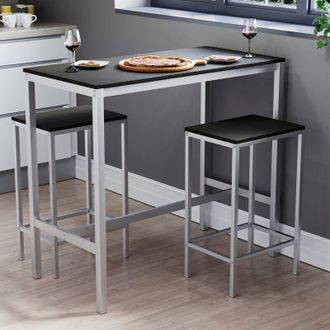 Home Discount Home Discount - Roslyn 2 Seater Bar Table and Stools Set Kitchen Dining Furniture, Black