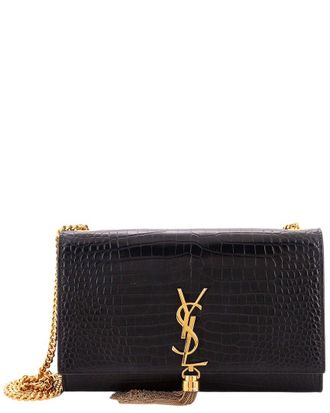 Saint Laurent Black Croc-Embossed Leather Classic Monogram Tassel Crossbody Medium (Authentic Pre-Loved)