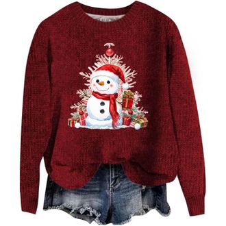 Generic Christmas Jumper Ladies Santa Claus Wool Blend Penguin Long Sleeve Tops Gingerbread Sweater Fair Isle Chunky Knit Winter Warm Wine Glass Womens Xmas K