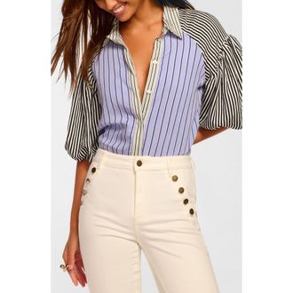 Ramy Brook Flor Colorblock Stripe Puff Sleeve Top in Multi Catalina Stripe at Nordstrom, Size Xx-Small