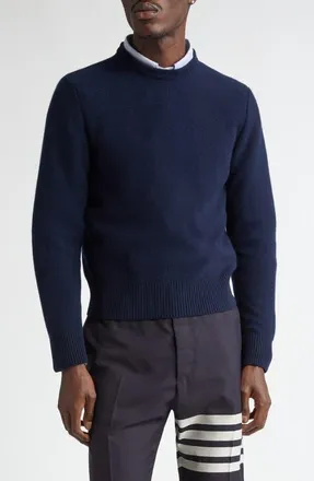 Thom Browne Washed Wool Piqu&eacute; Sweater in Navy at Nordstrom, Size 3