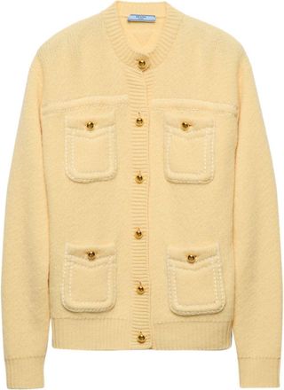 Prada multiple-pockets cashmere cardigan - women - Cashmere - 40 - Yellow
