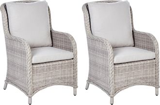 Beliani Beliani - Conjunto De 2 Sillas De Comedor De Rat&aacute;n Sint&eacute;tico Con Cojines Beige Cascais