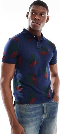 Polo Ralph Lauren Pwing - Polo blu navy in piqué con stampa