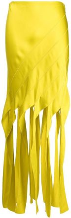 Stella McCartney fringe-hem satin-finish skirt - women - Acetate/Viscose - 38 - Yellow